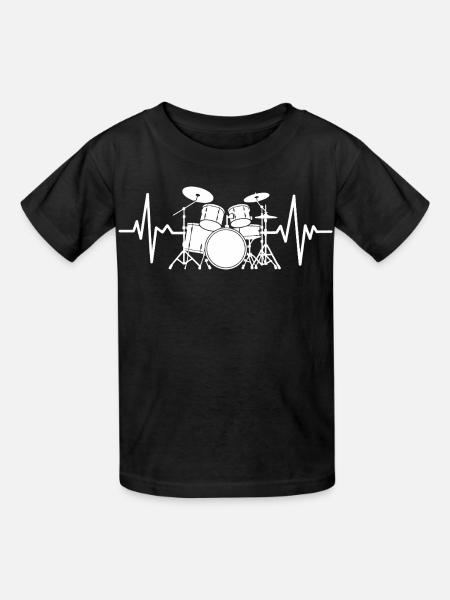 Herzschlag Drumset Muster - Kinder T-Shirt von Russell - Schwarz