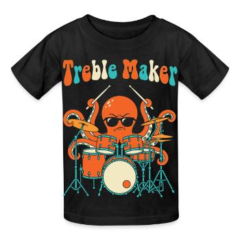 Treble Maker Schlagzeuger Musiker Wortspiel Trommel - Kinder T-Shirt von Russell - Schwarz - Vorne - AI Model Kid Male (0cm)