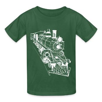 Locomotive Line Art - Kids T-Shirt by Russell - bottle green - Front - AI Model Kid Male (0cm)