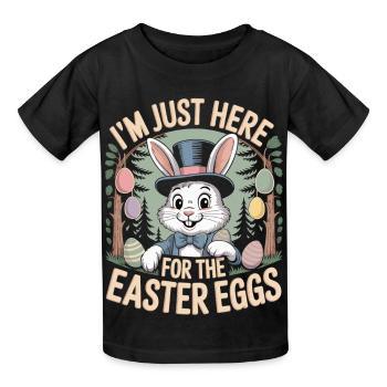 Ostern T-Shirt Lustig – Hase mit Zylinder - Kinder T-Shirt von Russell - Schwarz - Vorne - AI Model Kid Male (0cm)
