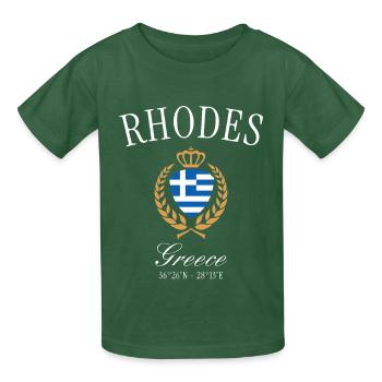 Rhodos Griechenland Wappen Krone – Reise Souvenir - Kinder T-Shirt von Russell - Flaschengrün - Vorne - AI Model Kid Male (0cm)