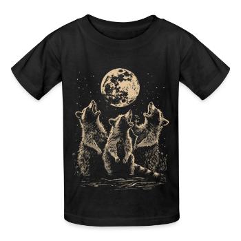 3 Waschbären Mond Heulende Lustige Tierkunst - Kinder T-Shirt von Russell - Schwarz - Vorne - AI Model Kid Male (0cm)