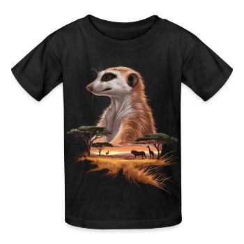 Suricate et savane Art de la faune africaine - T-shirts Russell Enfant - noir - Devant - AI Model Kid Male (0cm)