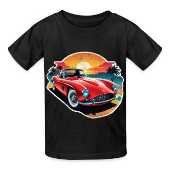 Oldtimer Sonnenuntergang - Kinder T-Shirt von Russell - Schwarz - Vorne - AI Model Kid Male (0cm)