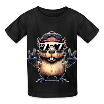 Capybara Peacezeichen - Kinder T-Shirt von Russell - Schwarz - Vorne - AI Model Kid Male (0cm)