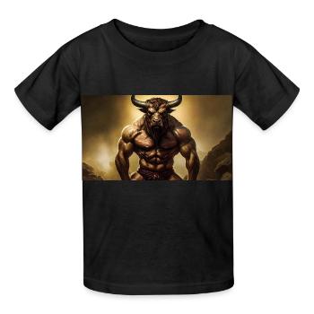 böser Minotaurus Monster dunkler Horror gruselig Halloween - Kinder T-Shirt von Russell - Schwarz - Vorne - AI Model Kid Male (0cm)