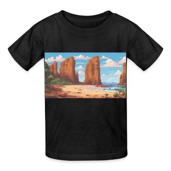 Great Ocean Road, Australia - Pixel Art - Kids T-Shirt by Russell - black - Front - AI Model Kid Male (0cm)
