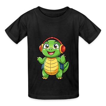 Schildkröte Lustige Zeichentrickfigur Kopfhörer Musik - Kinder T-Shirt von Russell - Schwarz - Vorne - AI Model Kid Male (0cm)