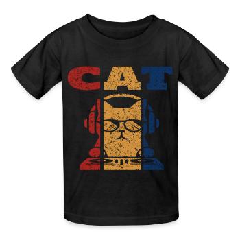 DJ Cat Retro Ontwerp - Kinderen T-shirt - zwart - Voor - AI Model Kid Male (0cm)