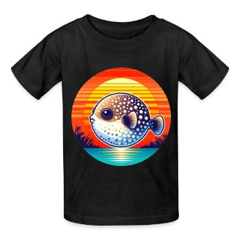 Poisson-globe au coucher du soleil - T-shirts Russell Enfant - noir - Devant - AI Model Kid Male (0cm)
