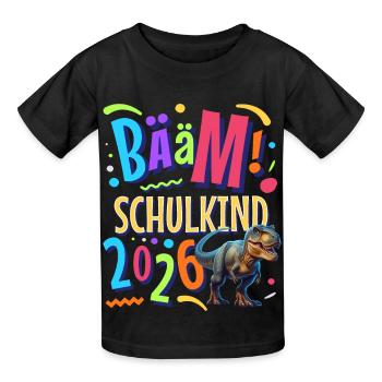 Bääm Schulkind 2026 T Rex - Kinder T-Shirt von Russell - Schwarz - Vorne - AI Model Kid Male (0cm)