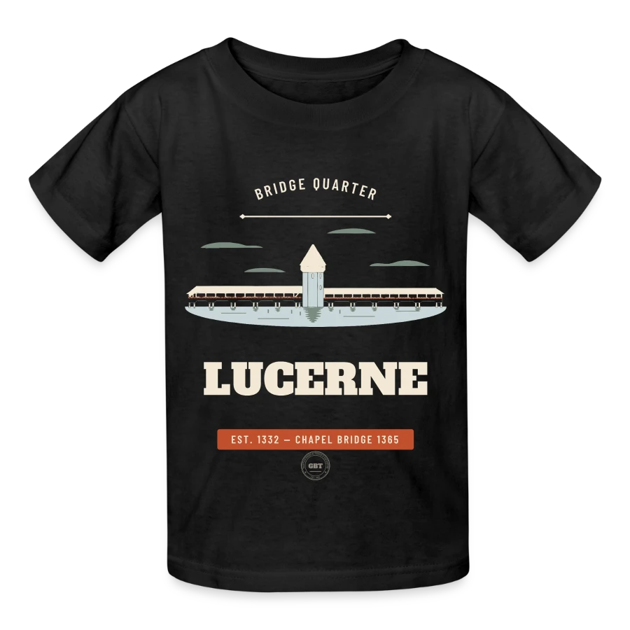 Lucerne-märke på en kids t-shirt by russell, black