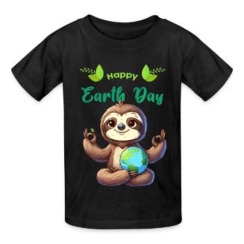 Earth Day Faultier Yoga Meditation Naturschutz - Kinder T-Shirt von Russell - Schwarz - Vorne - AI Model Kid Male (0cm)