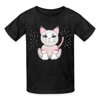 Katze Maneki Neko - Kinder T-Shirt von Russell - Schwarz - Vorne - AI Model Kid Male (0cm)