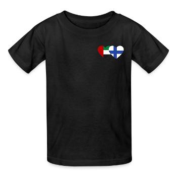 United Arab Emirates Finland Flag Heart - Kids T-Shirt by Russell - black - Front - AI Model Kid Male (0cm)