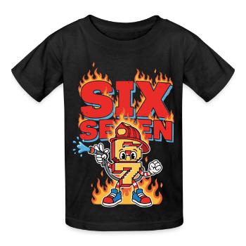Meme 67 Feuerwehrmann Six Seven meme Geschenk - Kinder T-Shirt von Russell - Schwarz - Vorne - AI Model Kid Male (0cm)