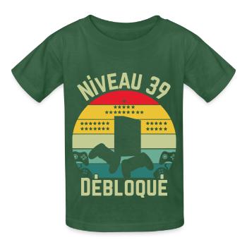 Level 39 Unlocked - Kids T-Shirt by Russell - bottle green - Front - AI Model Kid Male (0cm)