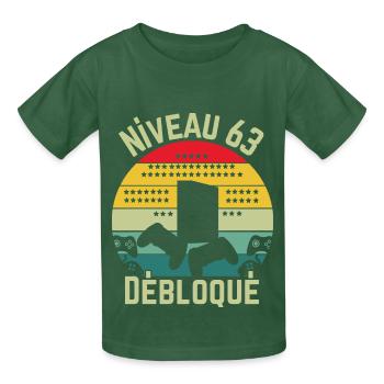 Level 63 Unlocked - Kids T-Shirt by Russell - bottle green - Front - AI Model Kid Male (0cm)