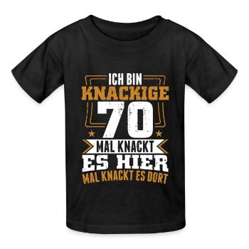Ich bin knackige 70 - Geburtstag Geschenk - Kinder T-Shirt von Russell - Schwarz - Vorne - AI Model Kid Male (0cm)