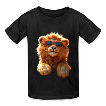Löwe mit Sonnenbrille Wild Löwen Liebe Süßer Löwe - Kinder T-Shirt von Russell - Schwarz - Vorne - AI Model Kid Male (0cm)