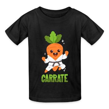 Karate-Karotte - Wortwitz - Kinder T-Shirt von Russell - Schwarz - Vorne - AI Model Kid Male (0cm)
