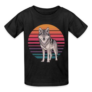 Retro Wolf Vor Sonnenuntergang - Kinder T-Shirt von Russell - Schwarz - Vorne - AI Model Kid Male (0cm)