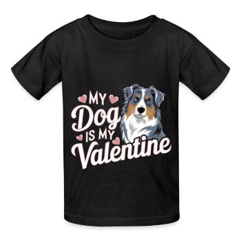 My Dog Is My Valentine | Australian Shepherd Fan - Kids T-Shirt by Russell - black - Front - AI Model Kid Male (0cm)