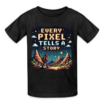 Every Pixel Tells a Story - Retro Gaming - Kinder T-Shirt von Russell - Schwarz - Vorne - AI Model Kid Male (0cm)