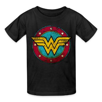 Wonder Woman Logo Vintage Femme Tee Shirt - T-shirts Russell Enfant - noir - Devant - AI Model Kid Male (0cm)