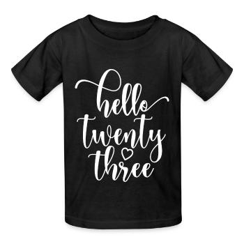 Hello Twenty Three Cute 23 Years Old Birthday - Kids T-Shirt by Russell - black - Front - AI Model Kid Male (0cm)