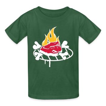 Steak with bones on the grill - Kids T-Shirt by Russell - bottle green - Front - AI Model Kid Male (0cm)