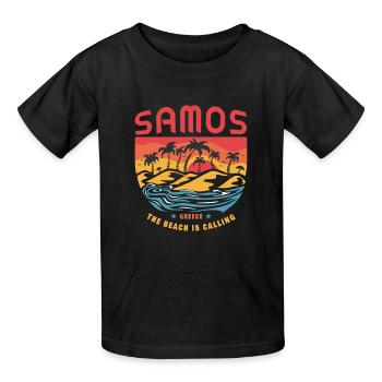 Samos Griechenland Design mit Palmen und Strand - Kinder T-Shirt von Russell - Schwarz - Vorne - AI Model Kid Male (0cm)
