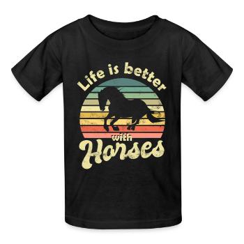 Pferd Pferde - Kinder T-Shirt von Russell - Schwarz - Vorne - AI Model Kid Male (0cm)
