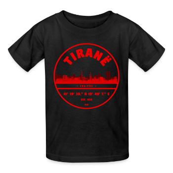 Emblème de Tirana Albanie avec coordonnées - T-shirts Russell Enfant - noir - Devant - AI Model Kid Male (0cm)