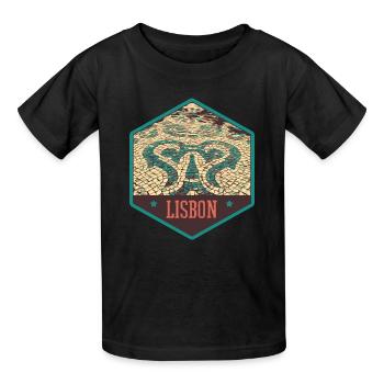 Illustration Traditionelles Pflaster Portugal - Kinder T-Shirt von Russell - Schwarz - Vorne - AI Model Kid Male (0cm)