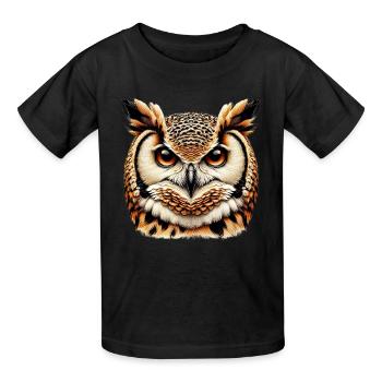 Eule - Kinder T-Shirt von Russell - Schwarz - Vorne - AI Model Kid Male (0cm)