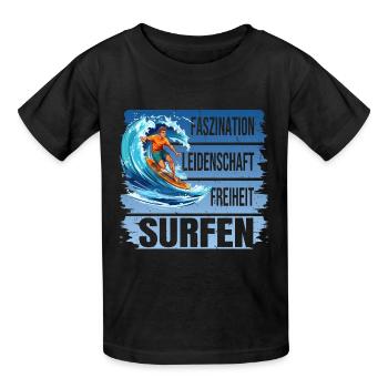 Faszination - Leidenschaft - Freiheit - Surfen - Kinder T-Shirt von Russell - Schwarz - Vorne - AI Model Kid Male (0cm)