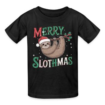 Merry Slothmas - Kids T-Shirt by Russell - black - Front - AI Model Kid Male (0cm)
