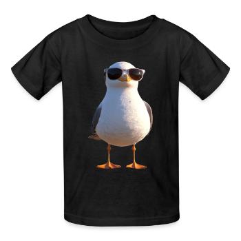 Mouette, Plage, Mer, Mer du Nord, Mer Baltique, Goéland argenté, Mouettes - T-shirts Russell Enfant - noir - Devant - AI Model Kid Male (0cm)