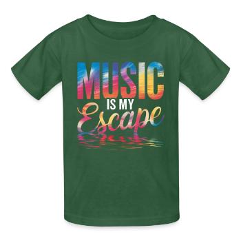 Musik ist meine Flucht Bunt - Kinder T-Shirt von Russell - Flaschengrün - Vorne - AI Model Kid Male (0cm)