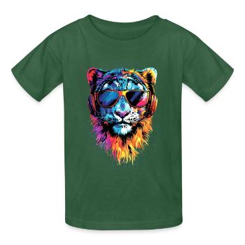 Schneeleopard Panther Raubkatze Großkatze Leopard - Kinder T-Shirt von Russell - Flaschengrün - Vorne - AI Model Kid Male (0cm)