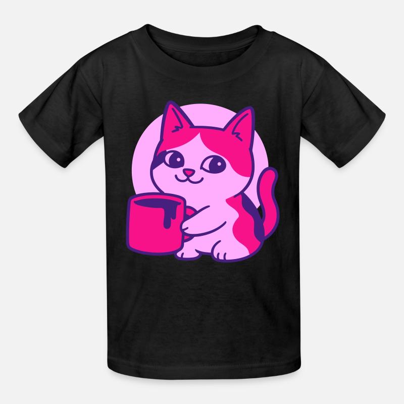 Chat de café mignon - T-shirts Russell Enfant - noir