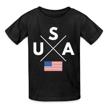 Logo Krzyża USA - Koszulka dziecięca od Russell - czarny - Przód - AI Model Kid Male (0cm)