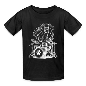 Drumming Alpaca Cartoon Music - Kids T-Shirt by Russell - black - Front - AI Model Kid Male (0cm)