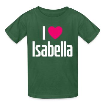 I Love Isabella Pinkes Herz Ich liebe Isabella - Kinder T-Shirt von Russell - Flaschengrün - Vorne - AI Model Kid Male (0cm)