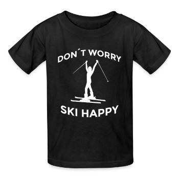 Don’t Worry Ski Happy Skispruch - Kinder T-Shirt von Russell - Schwarz - Vorne - AI Model Kid Male (0cm)