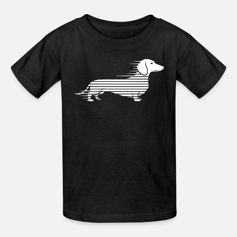Gestreifter Dackel im Lauf - Kinder T-Shirt von Russell - Schwarz