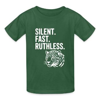 Silencieux. Vite. Impitoyable. - T-shirts Russell Enfant - vert bouteille - Devant - AI Model Kid Male (0cm)