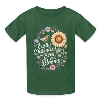 Facilement distrait par les abeilles et les fleurs - T-shirts Russell Enfant - vert bouteille - Devant - AI Model Kid Male (0cm)