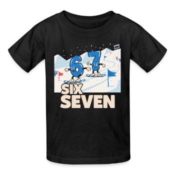 67 Snowboarding Six Seven Meme - Kinder T-Shirt von Russell - Schwarz - Vorne - AI Model Kid Male (0cm)